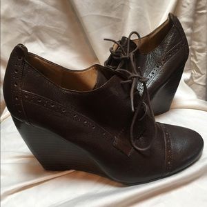 Brown leather rustic ankle high heeled ankle boots